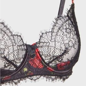 Boux Avenue Black and Dark Red Carrie
Balconette Bra Size 32E